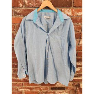 Geoffrey Beene Men's 15 1/2 Blue White Striped L/S Button Down Dress Shirt